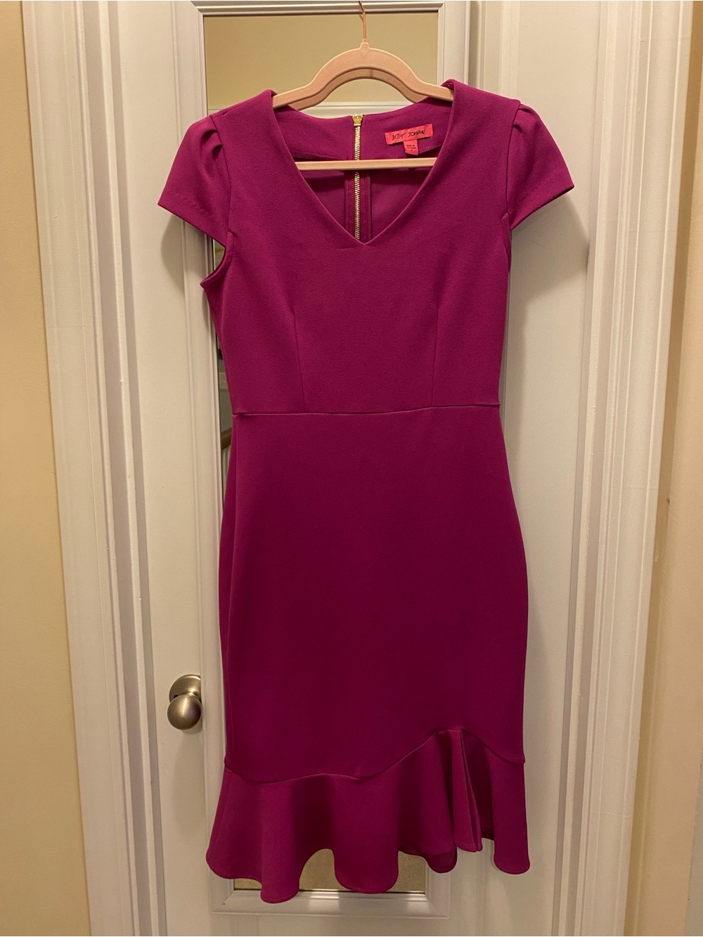 Betsey Johnson Fuchsia V-Neck Cap Sleeve High-Low Dress